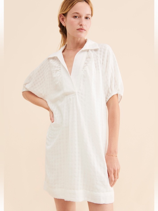 Anthropologie Dresses & Skirts - Anthropologie V Neck Tiered Sleeve Tunic Shirt Dress Small White Gingham Texture